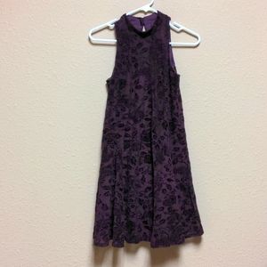 Xtraordinary burgundy maroon floral mesh overlay dress a line high neck size xs